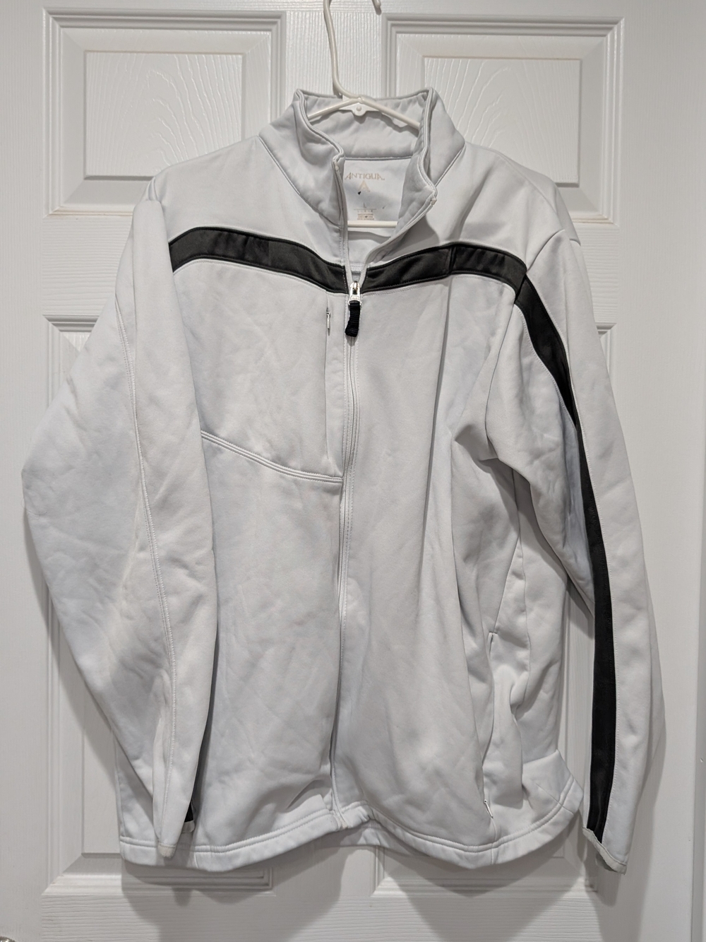Antigua White Full-Zip Jacket with Black Stripe